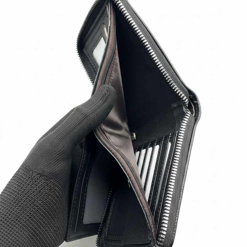 Black Gothic Cross Leather Zipper Wallet