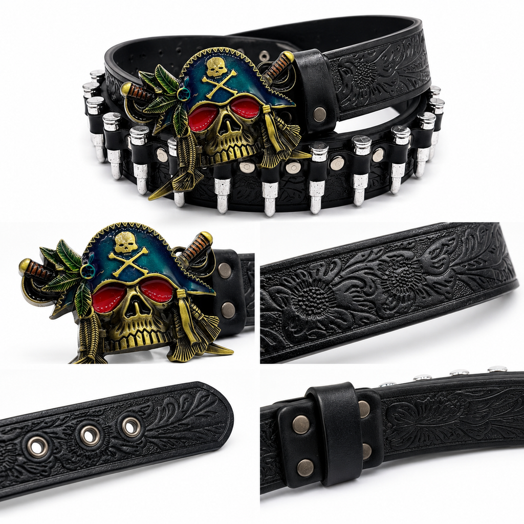 Outlaw Skull Pirate Bullet Belt – Gothic Leather Belt