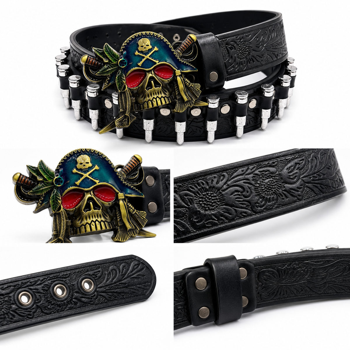 Outlaw Skull Pirate Bullet Belt – Gothic Leather Belt