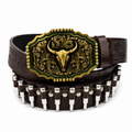 Frontier Bull Skull Bullet Leather Belt – Premium Western Gothic Belt