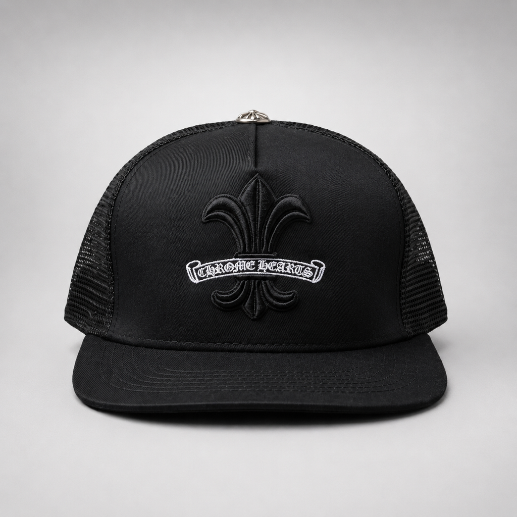Premium Fleur Cross Trucker Cap – Black Gothic Snapback