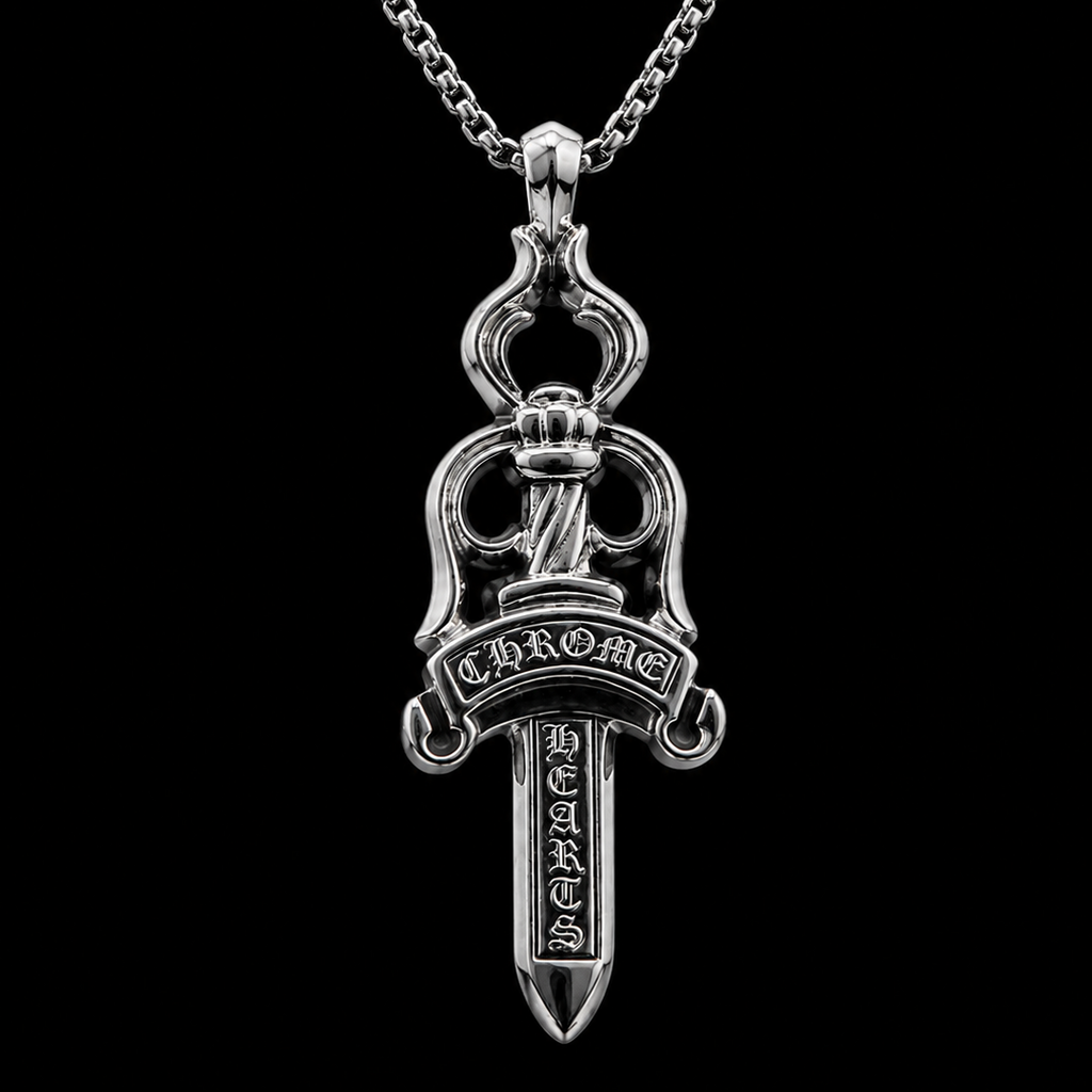 Silver Gothic Dagger Pendant Necklace