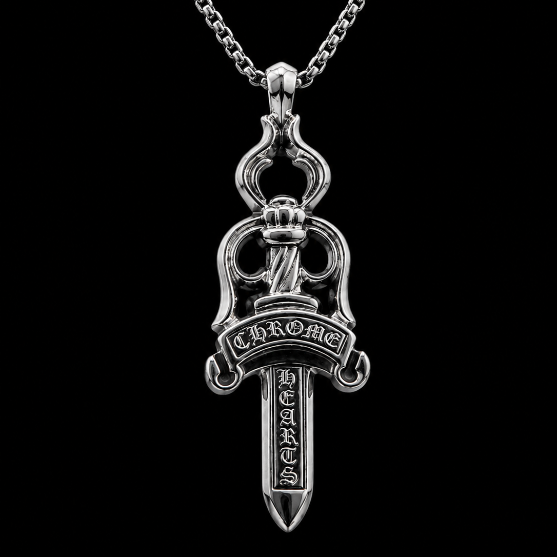 Silver Gothic Dagger Pendant Necklace