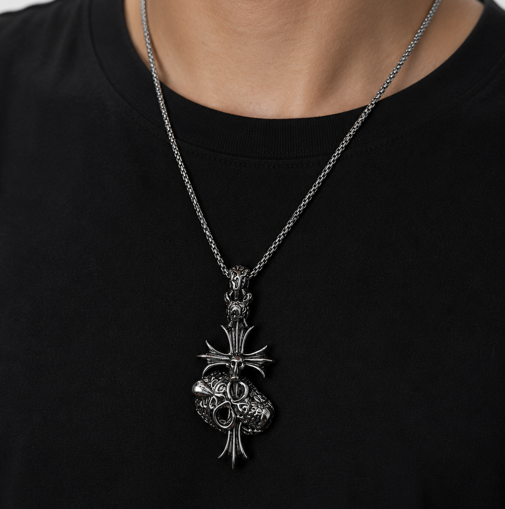 Shadow Cross Skull Pendant – Stainless Steel Chain