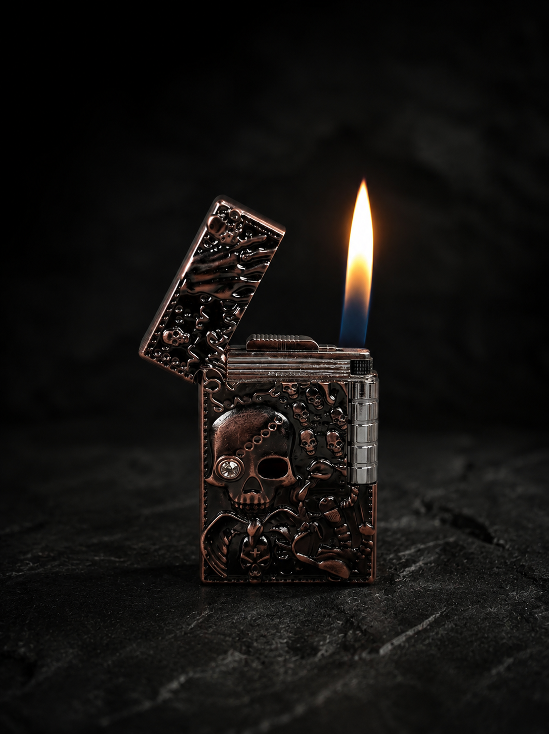 Gothic Skull Refillable Metal Lighter Cover – Vintage Copper Finish