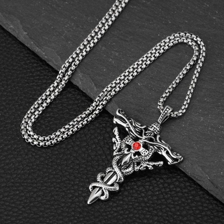 DRAGON SWORD CROSS WIRH STAINLESS CHAIN