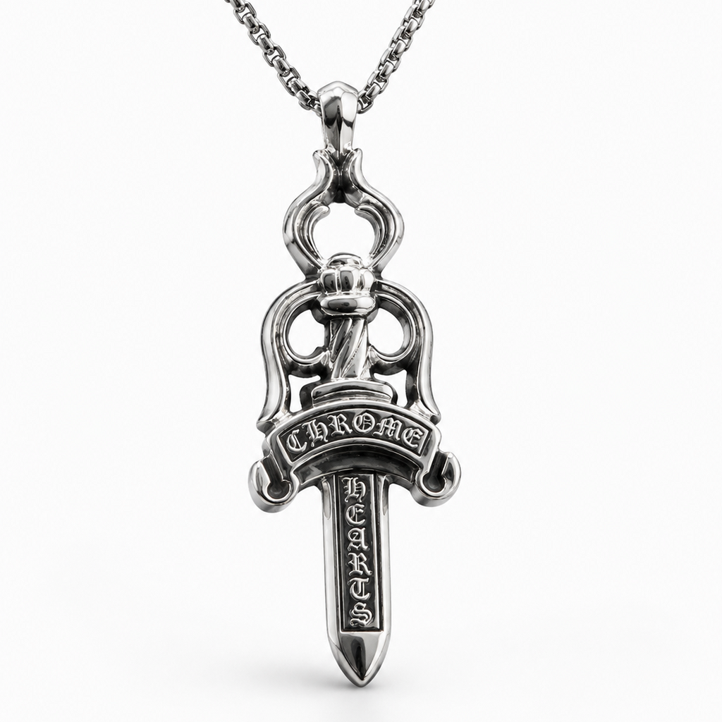Silver Gothic Dagger Pendant Necklace