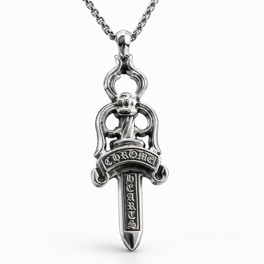 Silver Gothic Dagger Pendant Necklace