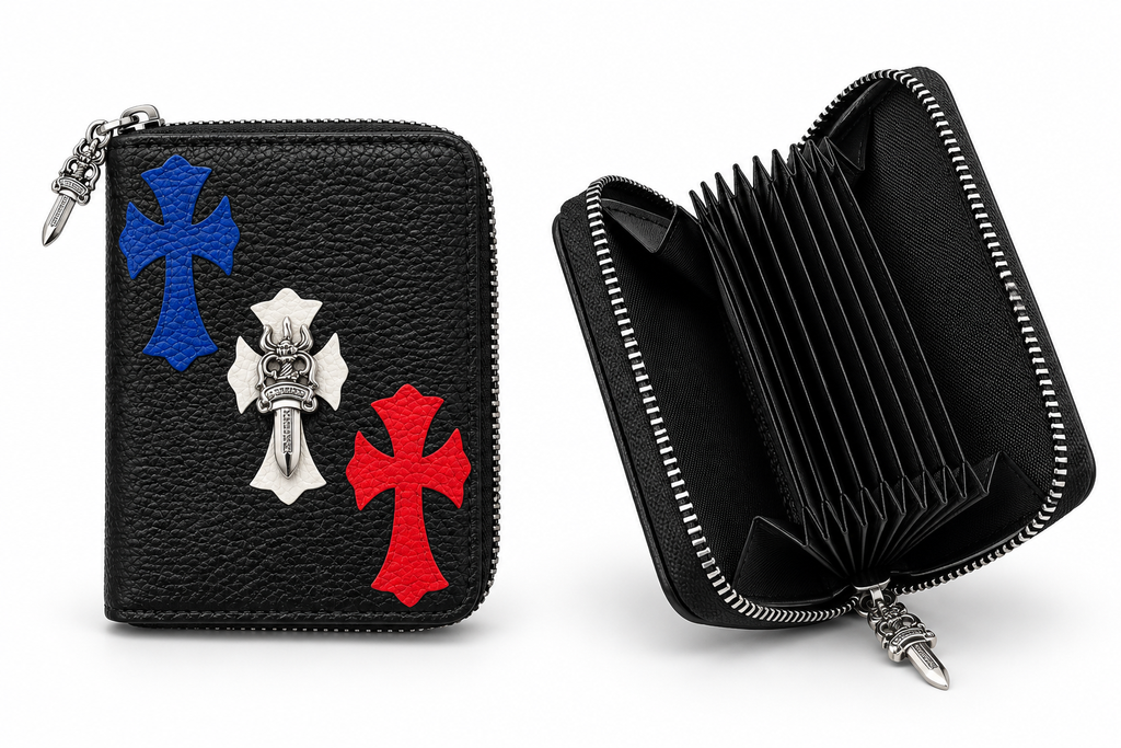 Black Gothic Cross Zip Wallet with Silver Dagger Zipper Pull – DRIP NOIR