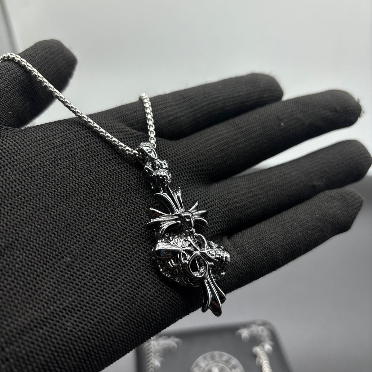 Shadow Cross Skull Pendant – Stainless Steel Chain