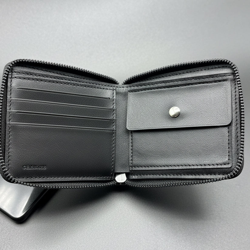 Black Gothic Cross Leather Zipper Wallet
