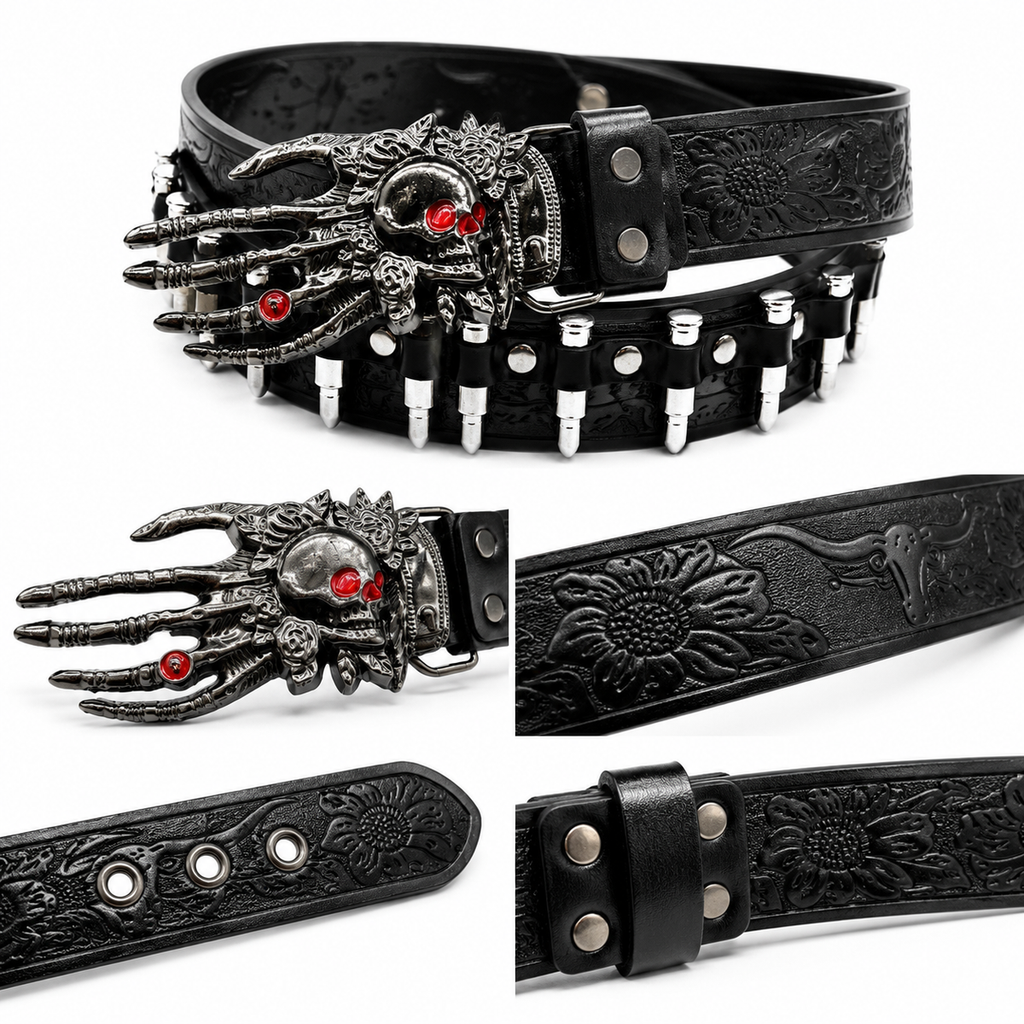 Phantom Skull Hand Leather Belt – Premium Gothic Statement Belt