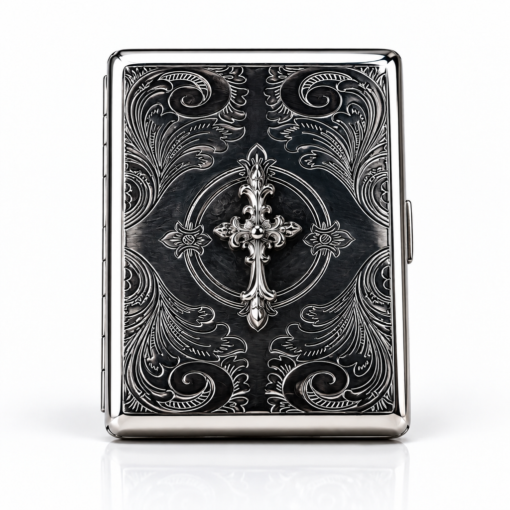 Gothic Cross Engraved Metal Wallet – Vintage Baroque Edition