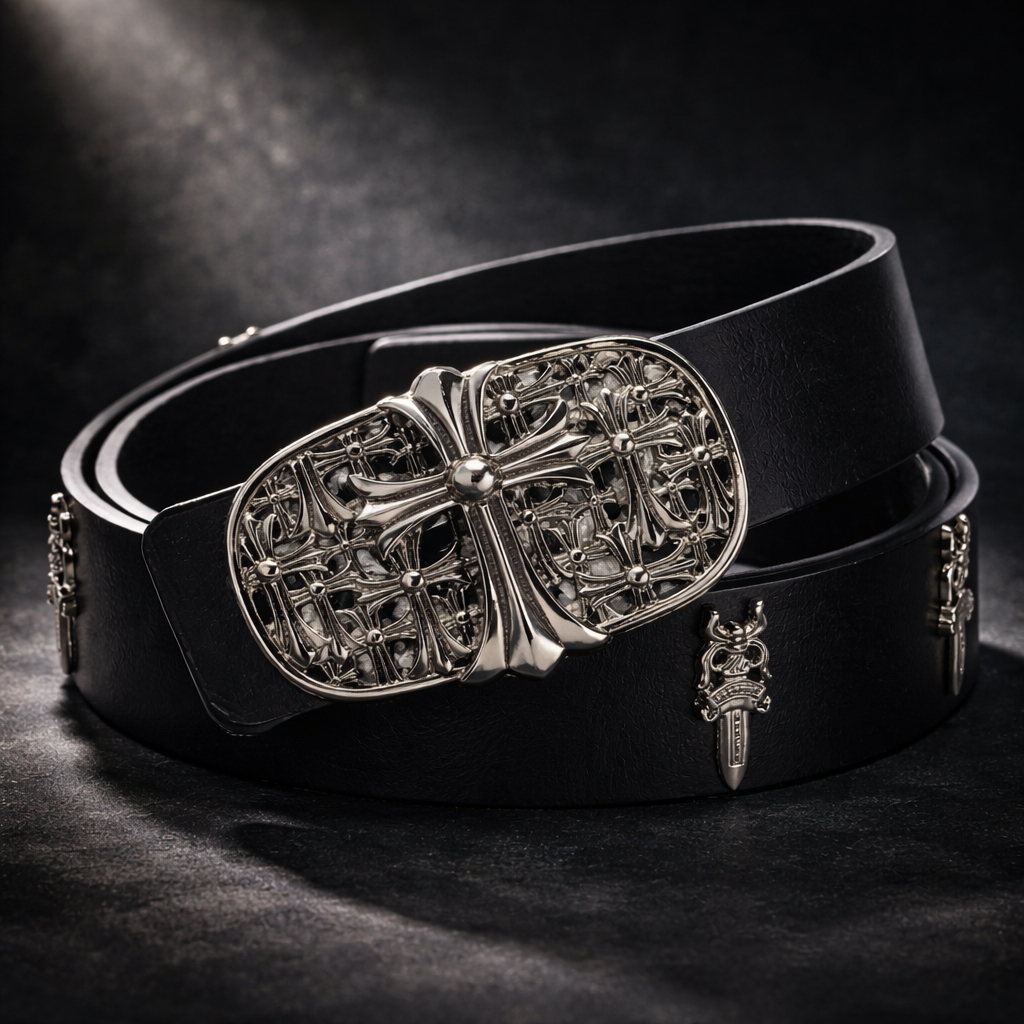 White Gothic Cross Buckle Belt