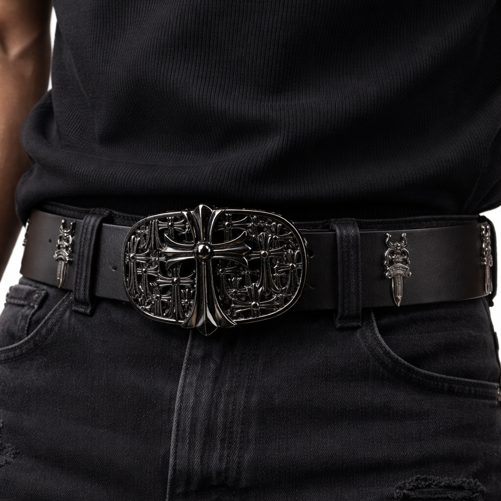 Black Cross streetwear Buckle Belt for Men