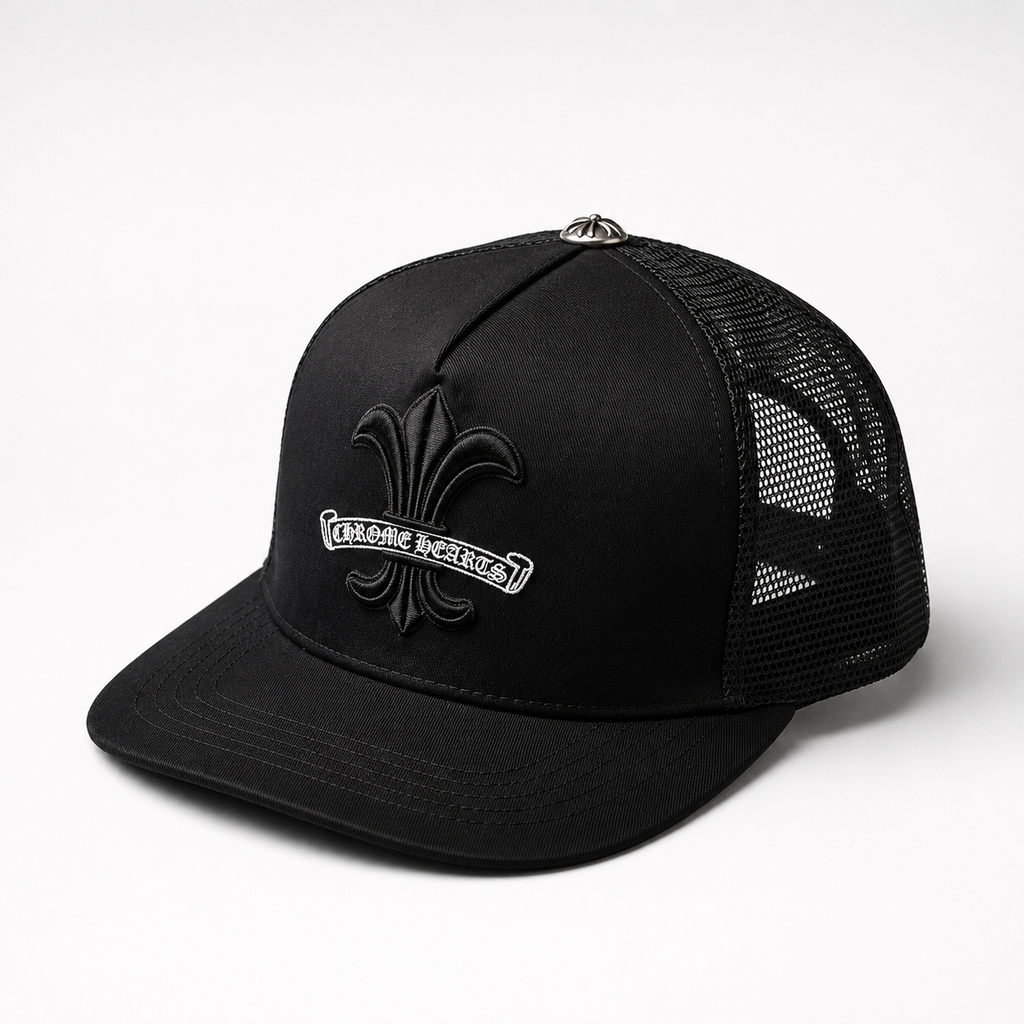 Premium Fleur Cross Trucker Cap – Black Gothic Snapback