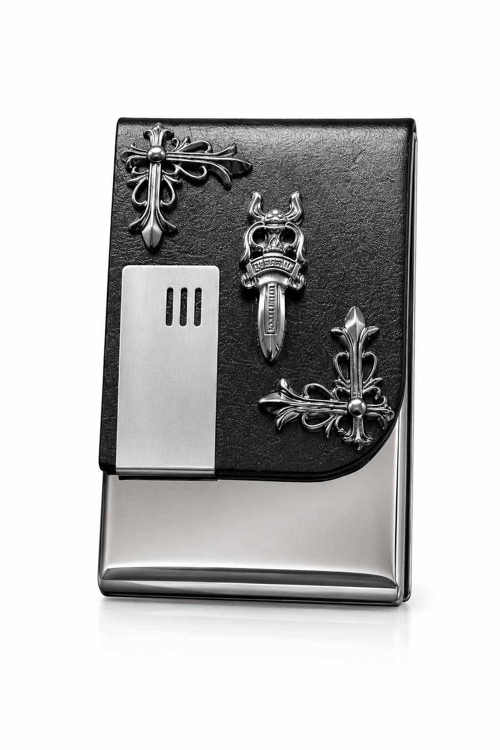Premium Black Cig Case | Gothic Chrome Cross Metal Holder