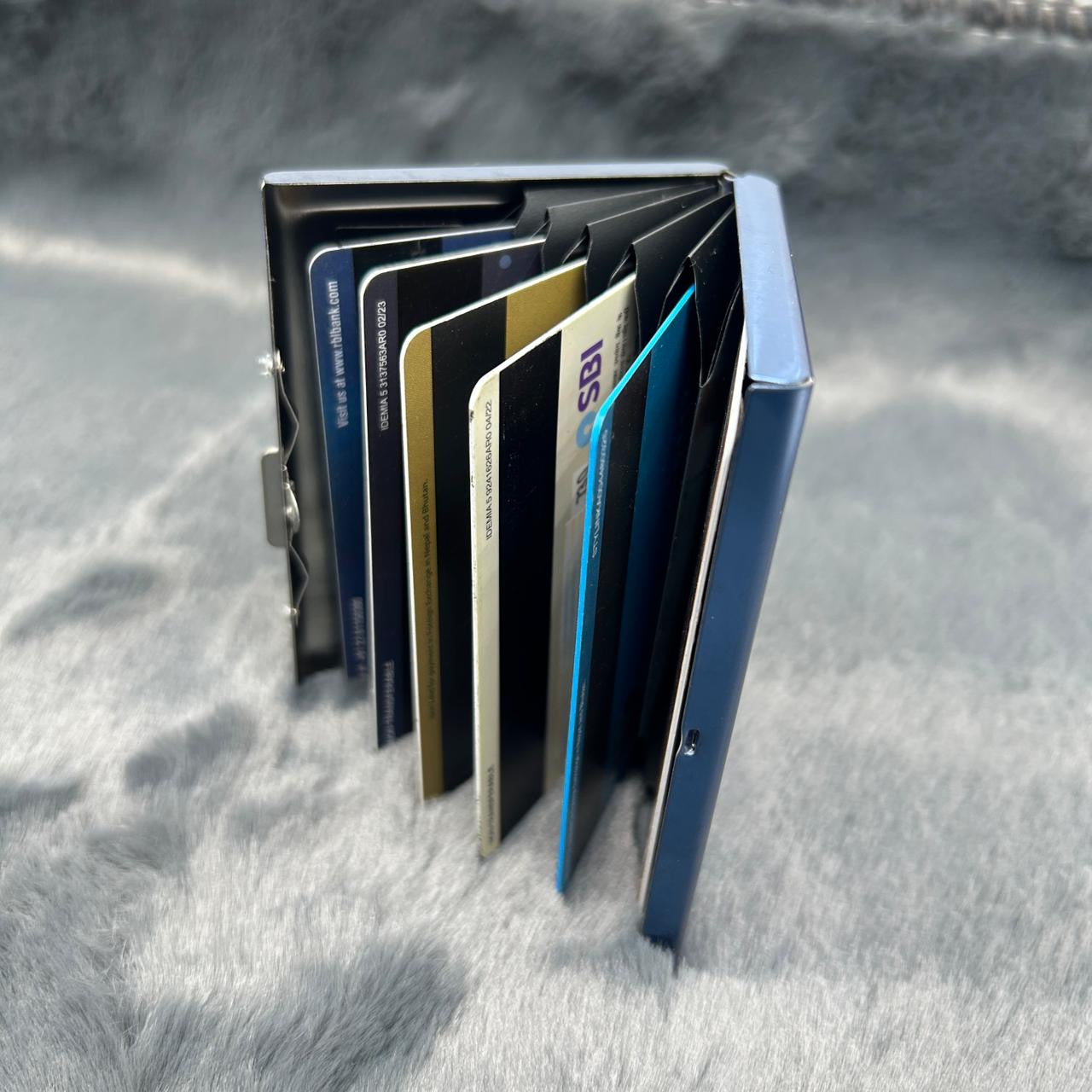 Blue Metal Card Holder – Slim Minimal Wallet