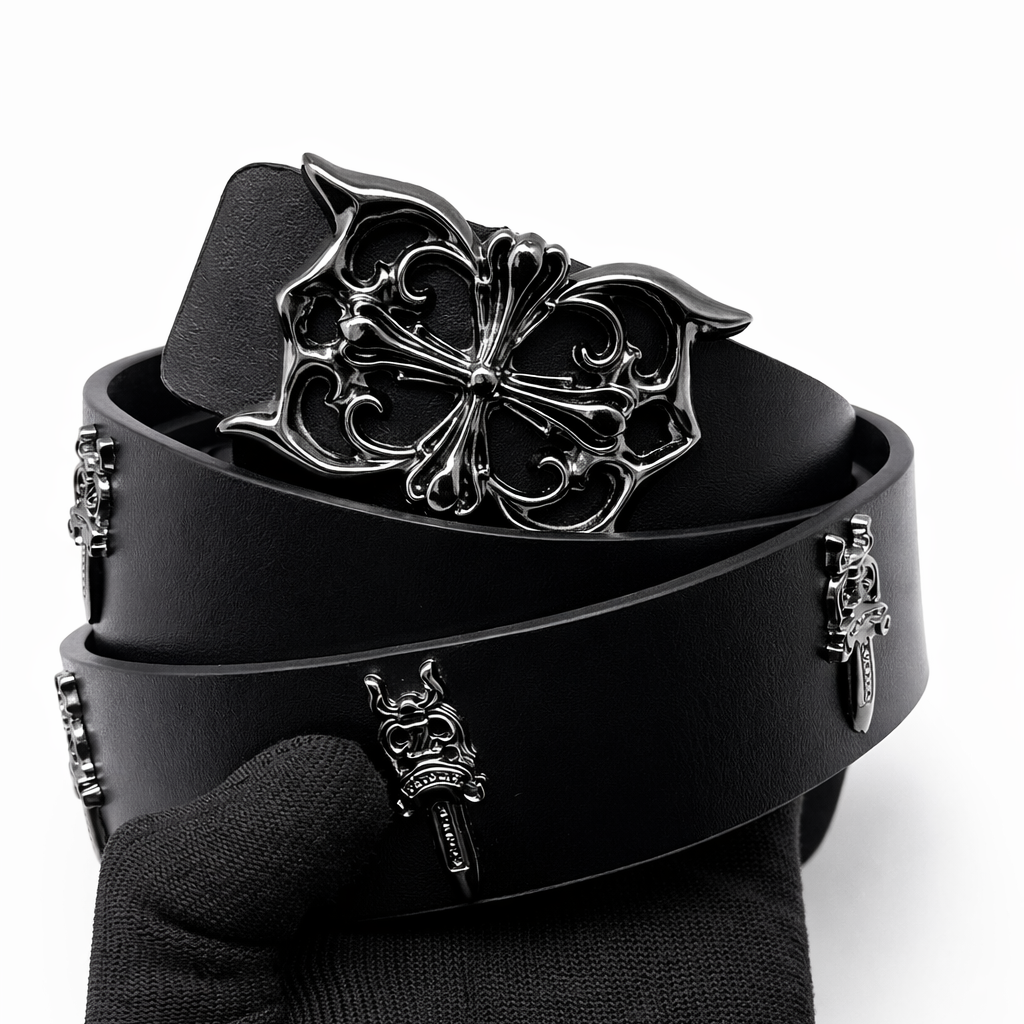 Black Cross Buckle Belt for Men