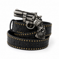 Outlaw Skull Revolver Leather Belt – Premium Gothic Streetwear Belt