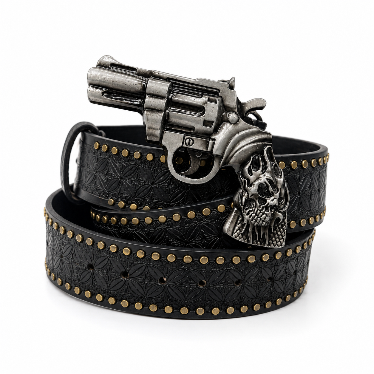 Outlaw Skull Revolver Leather Belt – Premium Gothic Streetwear Belt