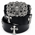 Gothic Skull Cross Leather Belt for Men & Women | Black Punk Streetwear Belt |