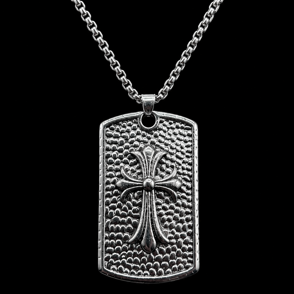 Gothic Cross Tag Necklace Black