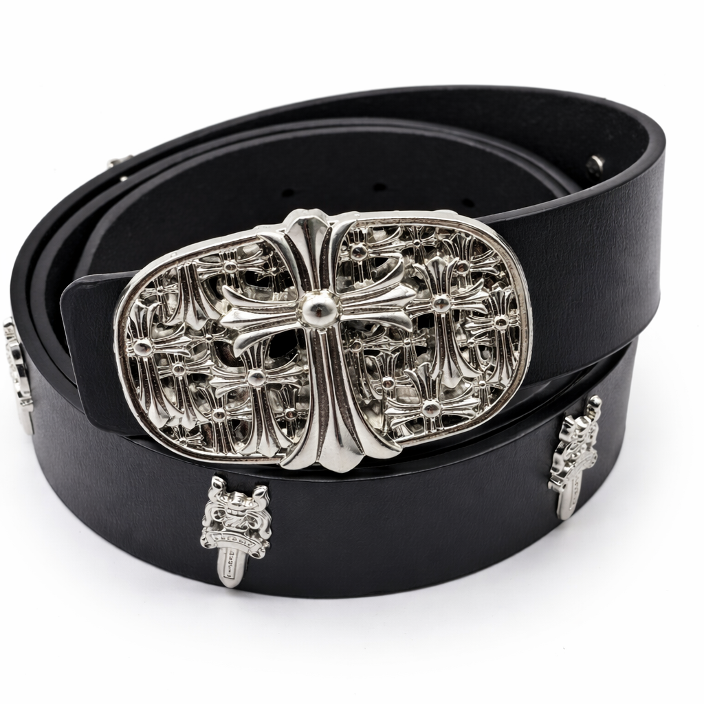 White Gothic Cross Buckle Belt