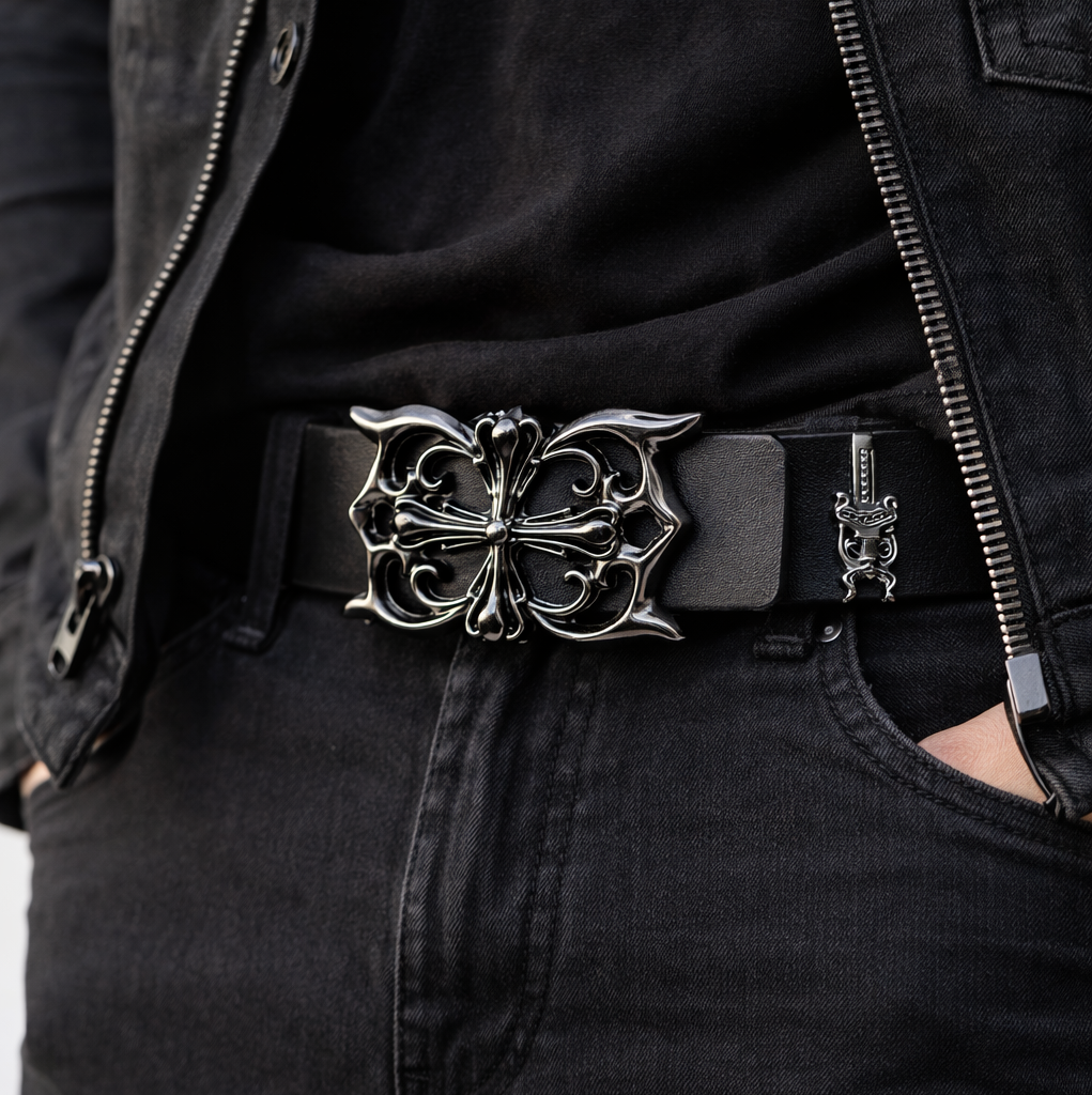 Black Cross Buckle Belt for Men