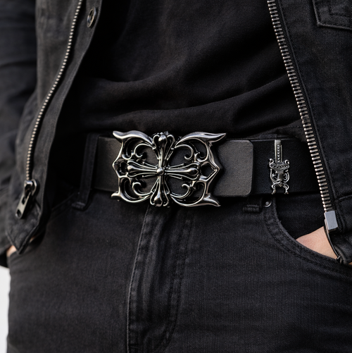Black Cross Buckle Belt for Men