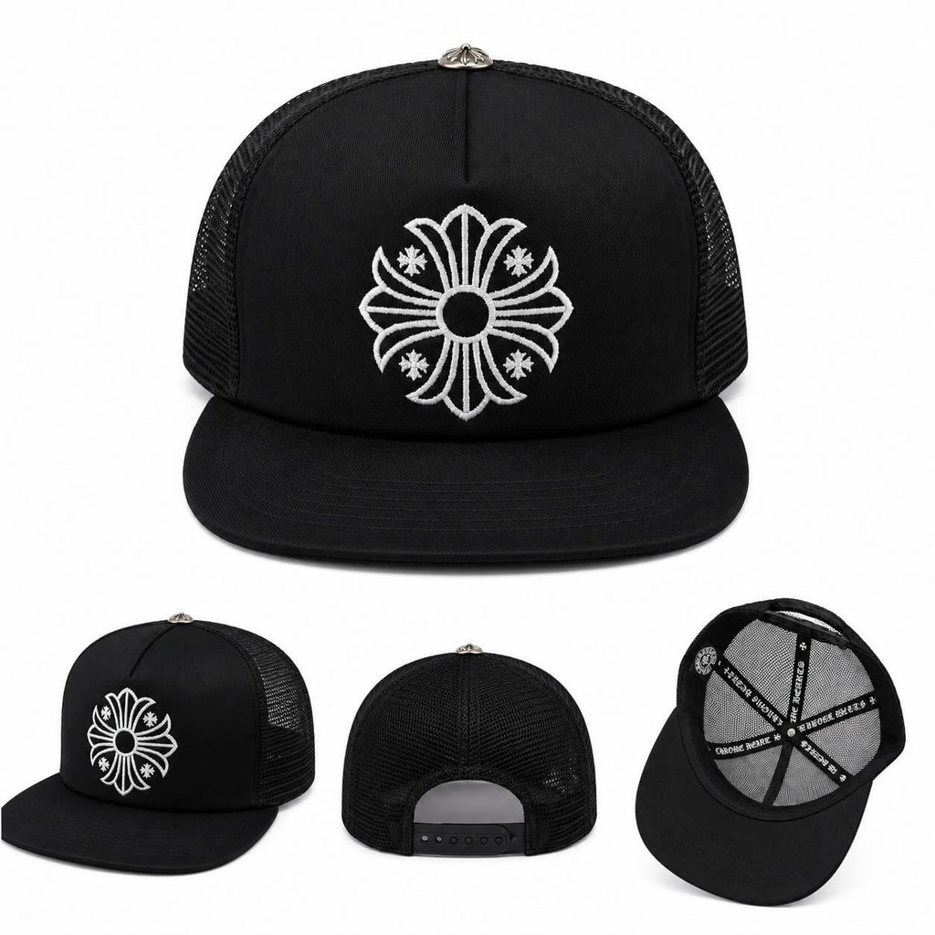 Premium Gothic Cross Snapback Cap – Black Trucker Hat