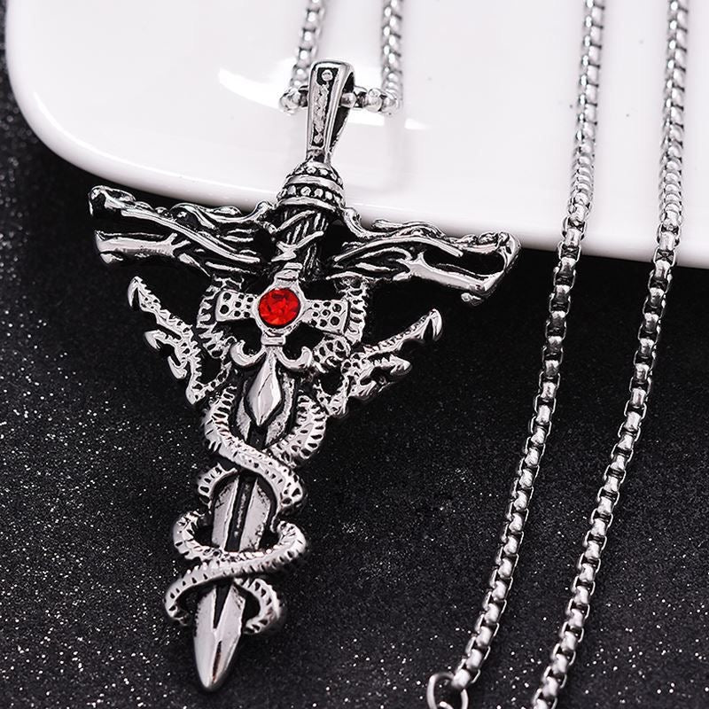 DRAGON SWORD CROSS WIRH STAINLESS CHAIN