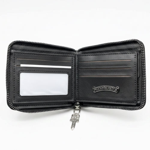 Black Gothic Cross Leather Zipper Wallet