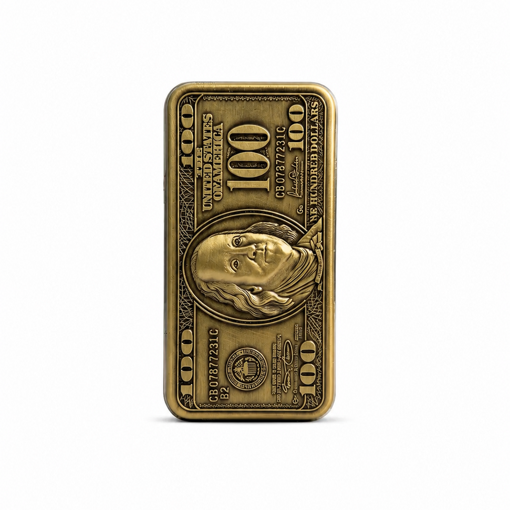 Vintage $100 Dollar Refillable Metal Lighter Cover – Antique Gold Finish