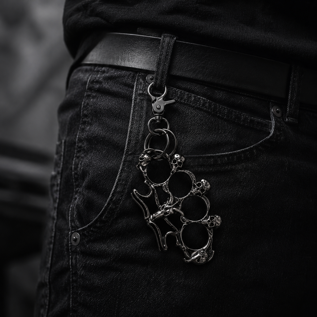 Heavy Gothic Skull Keychain – Black Metal Punk EDC Key Holder with Skull Design