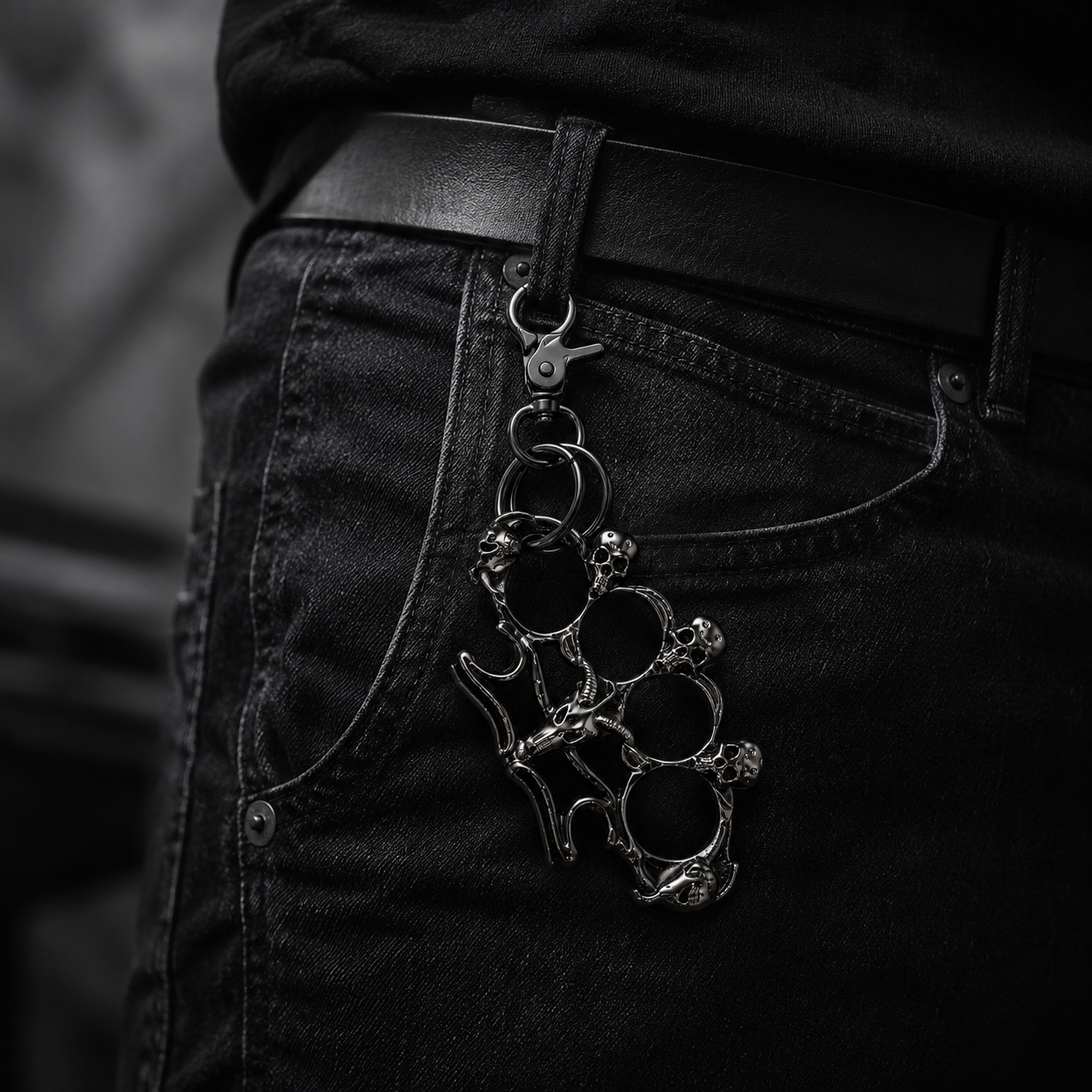 Heavy Gothic Skull Keychain – Black Metal Punk EDC Key Holder with Skull Design
