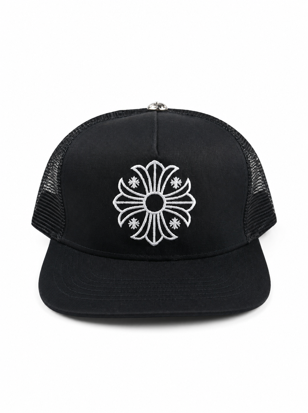 Premium Gothic Cross Snapback Cap – Black Trucker Hat