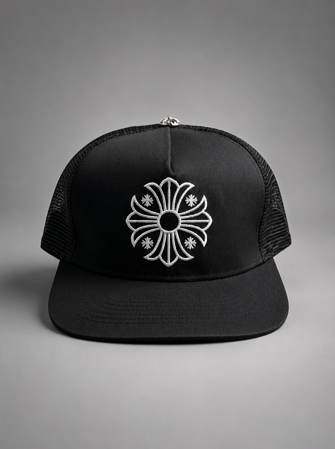Premium Gothic Cross Snapback Cap – Black Trucker Hat