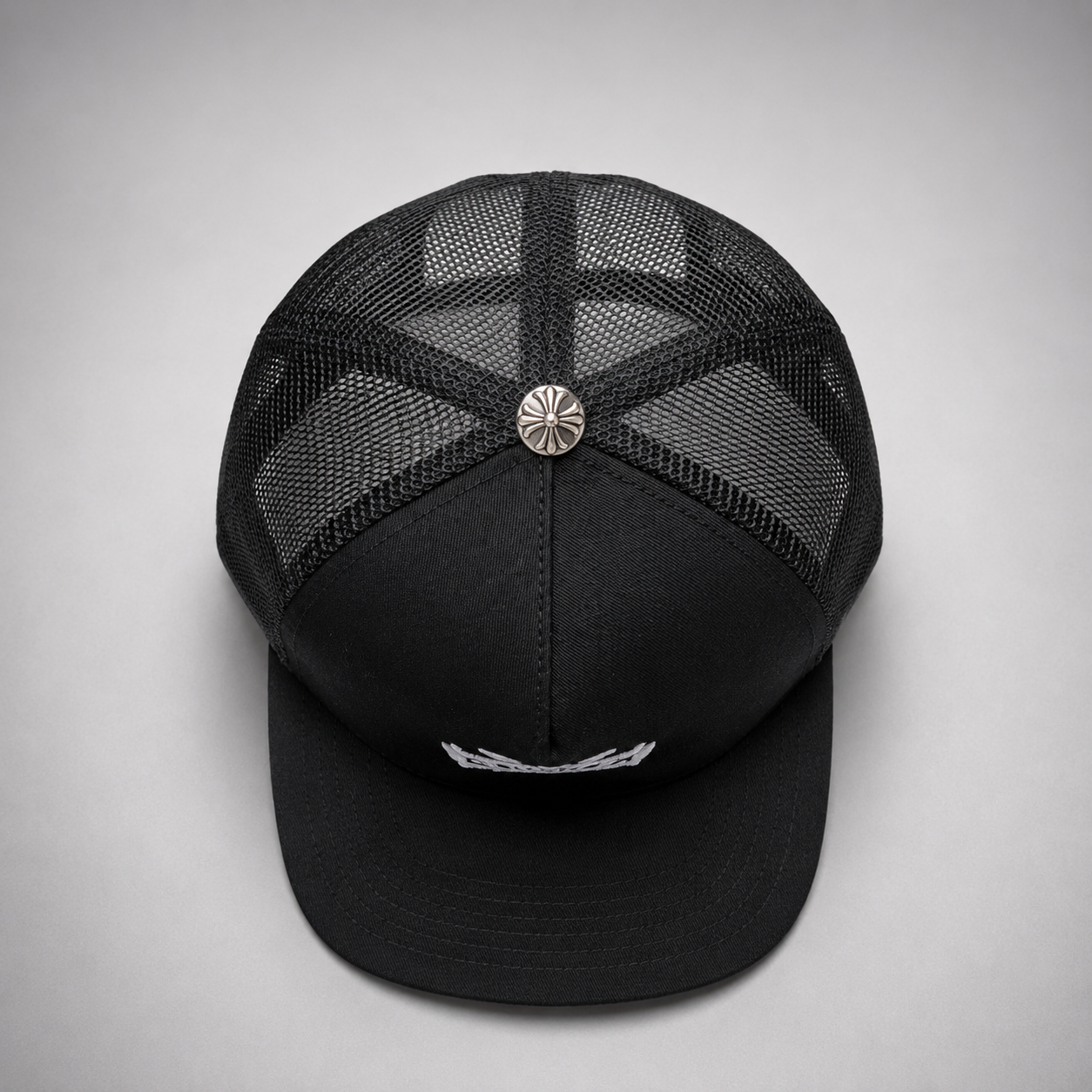 Premium Gothic Cross Snapback Cap – Black Trucker Hat
