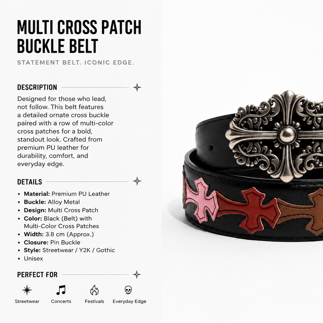 Gothic Multi Cross Patch Leather Belt