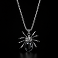 Obsidian Spider Pendant Necklace – Gothic Stainless Steel Chain