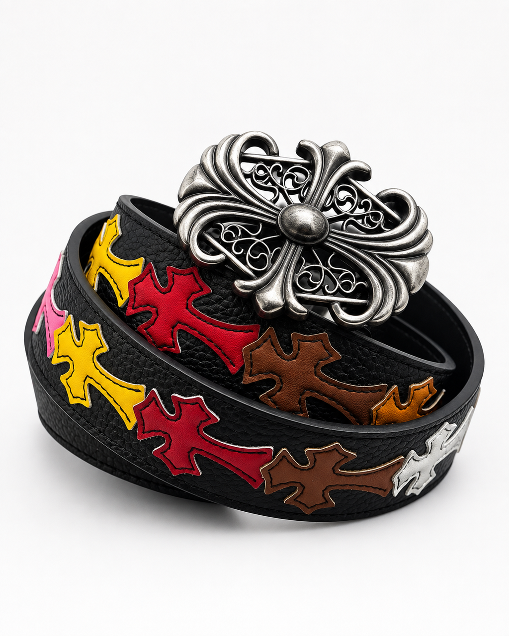 Designer Gothic Leather Belt with Cross Buckle | Unisex