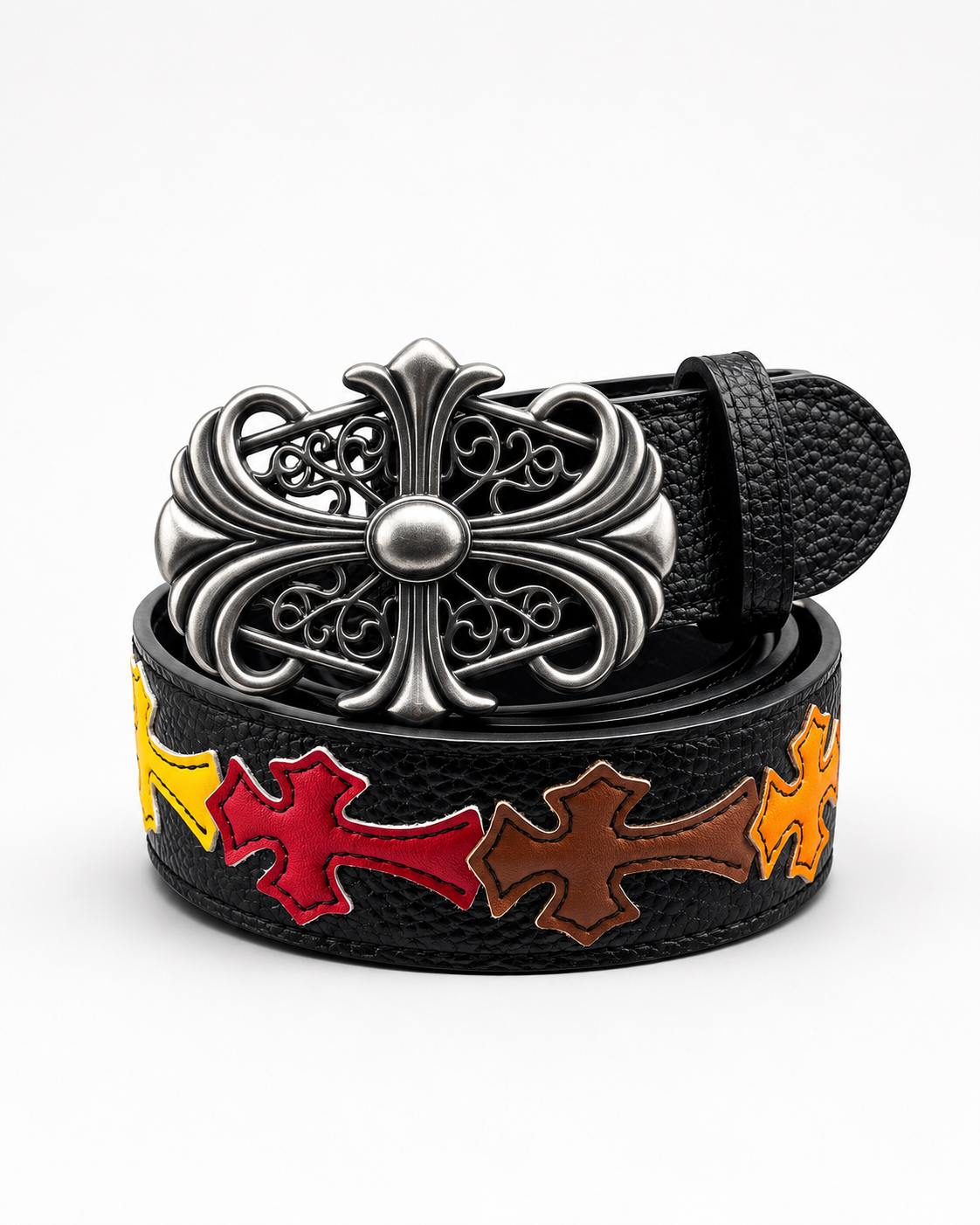 Designer Gothic Leather Belt with Cross Buckle | Unisex