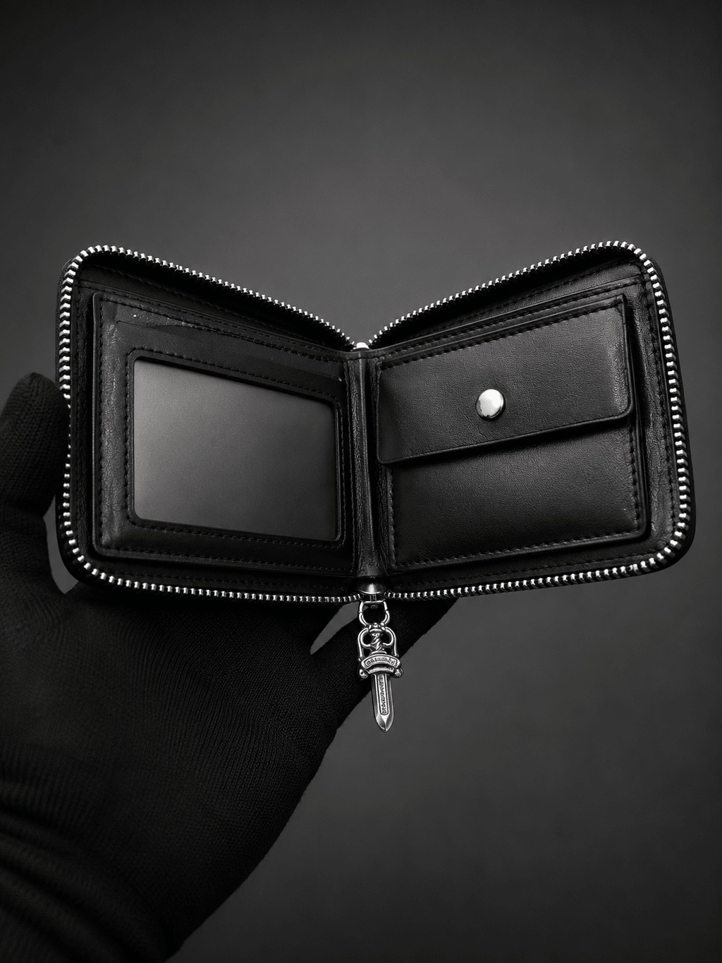 Black Gothic Cross Leather Zipper Wallet | Gothic Accessories by DRIPNOIR