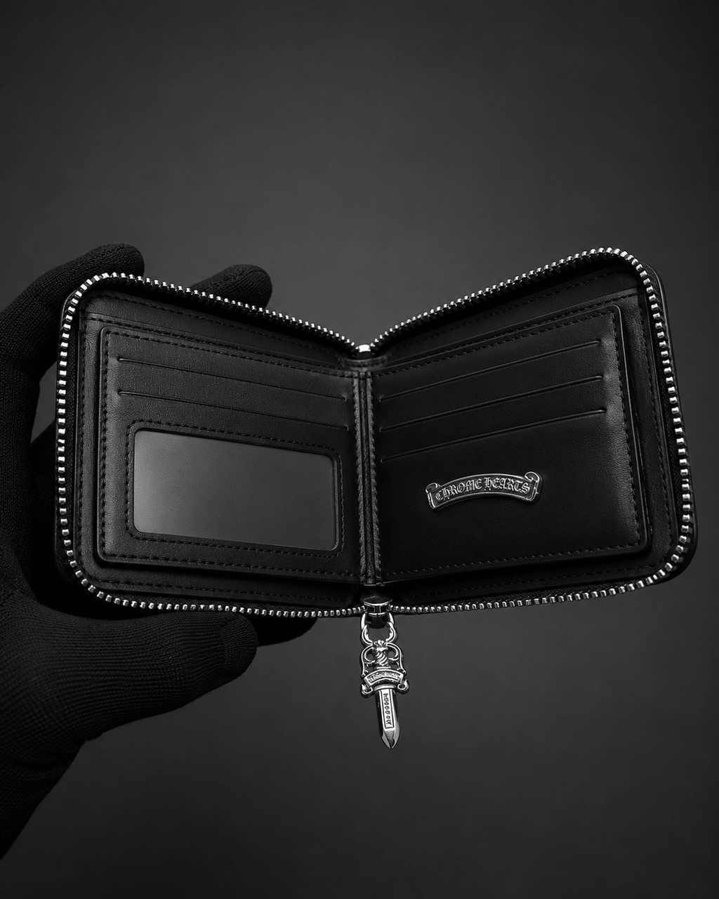 Black Gothic Cross Leather Zipper Wallet | Gothic Accessories by DRIPNOIR
