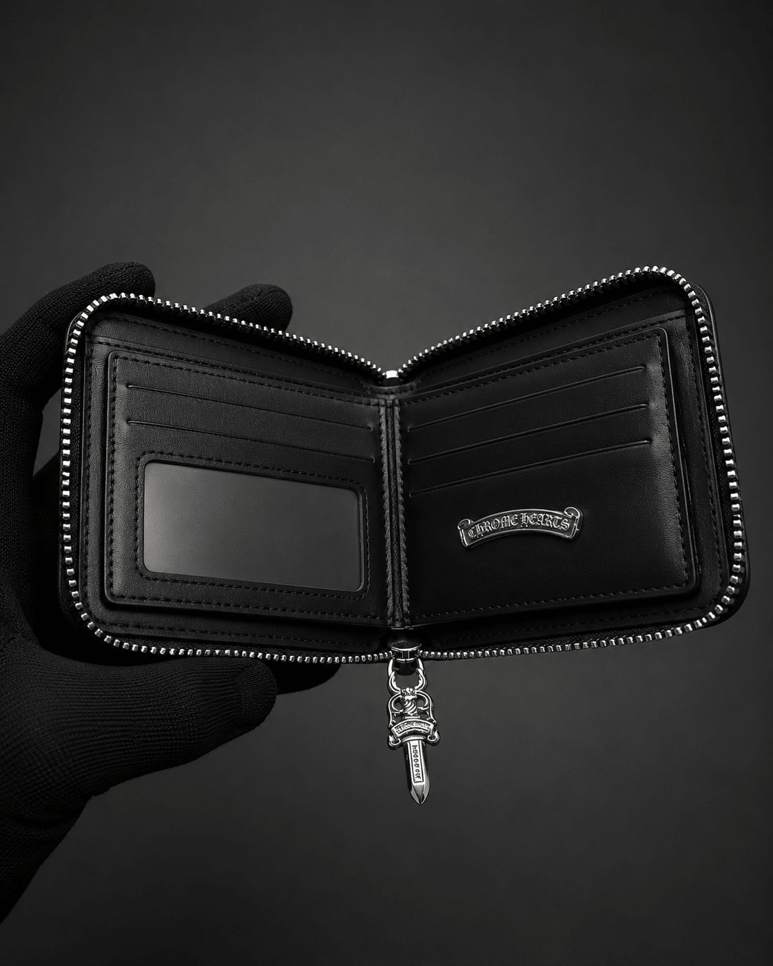 Black Gothic Cross Leather Zipper Wallet | Gothic Accessories by DRIPNOIR