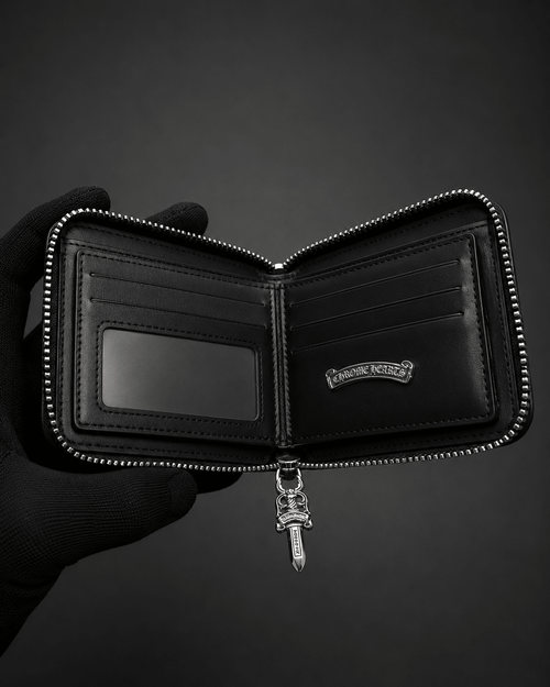 Black Gothic Cross Leather Zipper Wallet | Gothic Accessories by DRIPNOIR