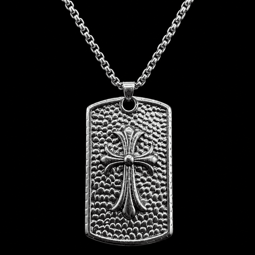 Black Gothic Cross Tag Necklace Black | Gothic Accessories by DRIPNOIR