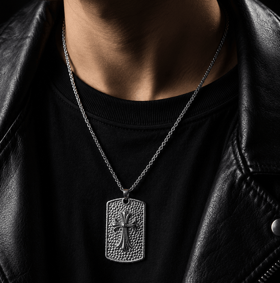Black Gothic Cross Tag Necklace Black | Gothic Accessories by DRIPNOIR