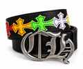 Black Leather Gothic Cross Buckle Belt | Multicolor Cross Design | Gothic Accessories by DRIPNOIR